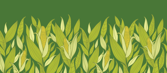 Vector corn plants horizontal seamless pattern ornament - 47430965