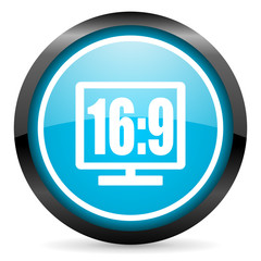 16 9 display blue glossy circle icon on white background
