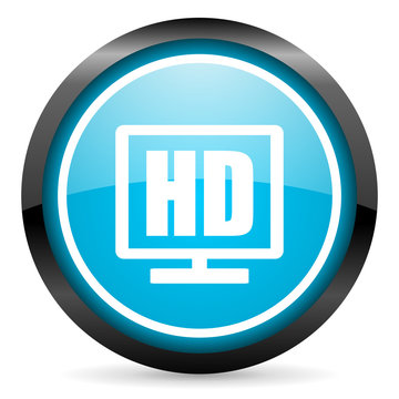 hd display blue glossy circle icon on white background