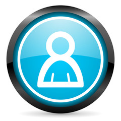 contact blue glossy circle icon on white background
