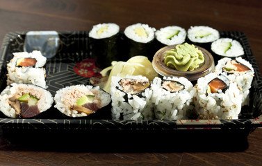 sushi on the black plate