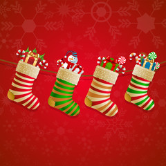 Hanging christmas socks with present.