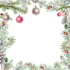 Fototapeta na wymiar Fir branch with Christmas decorations