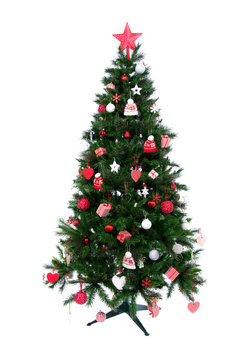 Decorated Christmas tree with patchwork ornament