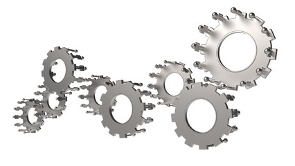 Model of 3d figures on connected cogs