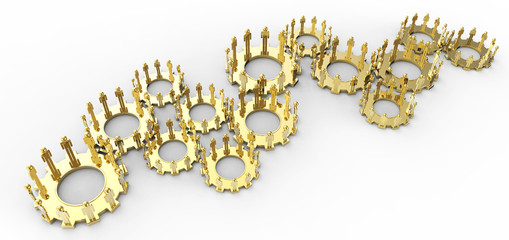 Model of 3d figures on connected cogs