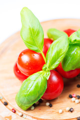 Tomatoes and basil leaves