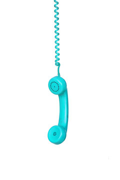 Turquoise telephone cable hanging