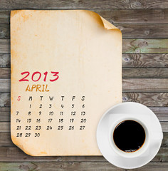 April 2013 Calendar old paper