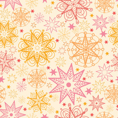 Vector warm stars seamless pattern background with hand drawn