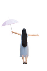 Full length, Rear view of young girl holding an umbrella,