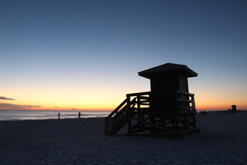 Lifegaurd station on Siesta Key, Florida at sunset