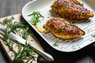 Breast of chicken fried with spices