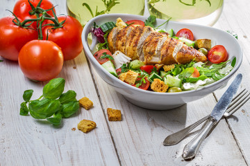 Caesar salad and fresh ingredients