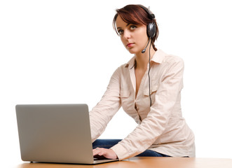 Call centre operator listening to a query