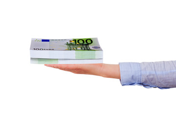 Hand holding bunch of banknotes