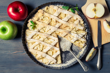 Fresh fruits and baked apple pie