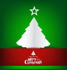 Merry Christmas greeting card with Christmas tree, vector illust