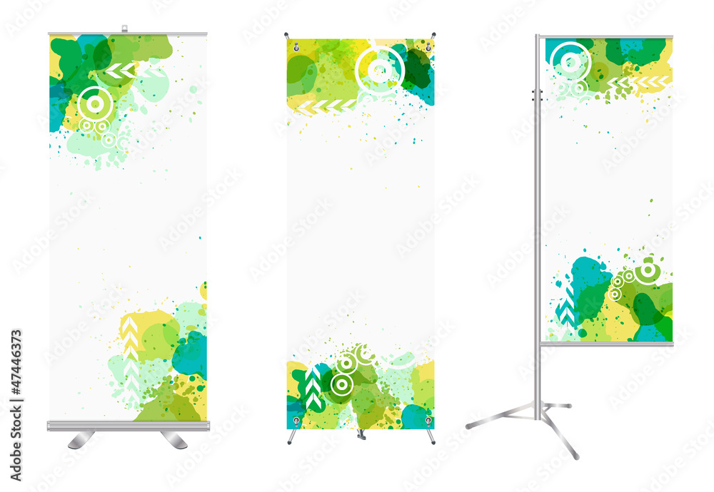 Poster blank roll up banner display with watercolor splatter identity