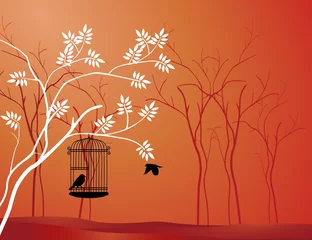 Crédence de cuisine en verre imprimé Oiseaux en cages illustration oiseau volant avec un amour pour l& 39 oiseau dans la cage