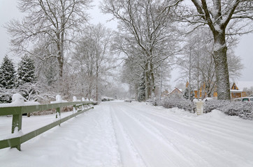 Snowing weather in Swedish village