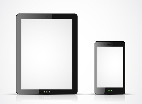 Vector Black Tablet Pc And Mobile Phone On White Background