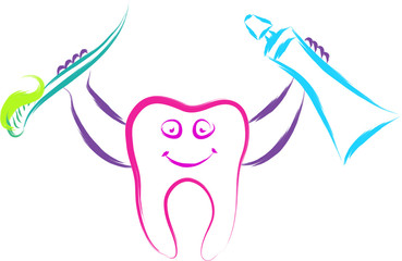 doodle happy tooth character vector