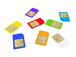 Colorful phone SIM cards isolated on white background
