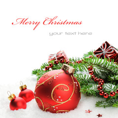 Christmas balls and fir branches with decorations