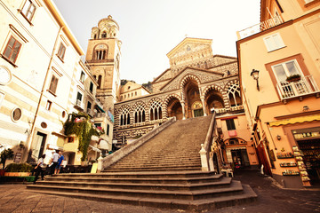 Square of the Cathedral of St Andrea in Amalfi - obrazy, fototapety, plakaty
