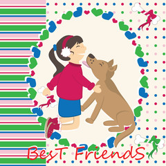 Greeting card with dog kiss the girl