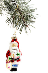 Christmas tree and toys isolated on white background