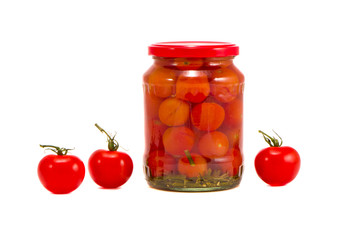 fresh and potted tomato glass jar isolated on white