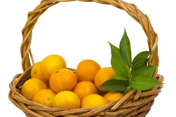 tangerines in a basket on white background