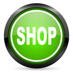 shop green glossy icon on white background