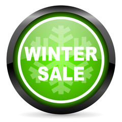 winter sale green glossy icon on white background