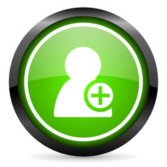 add contact green glossy icon on white background
