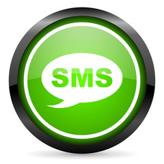 sms green glossy icon on white background