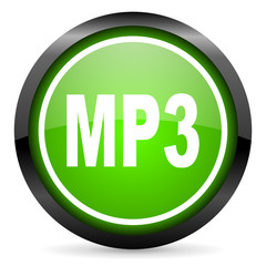mp3 green glossy icon on white background