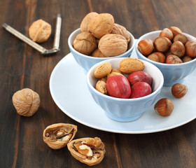 Assorted nuts in bowls