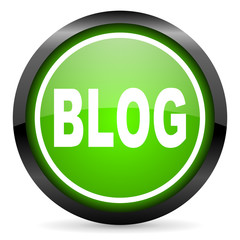 blog green glossy icon on white background
