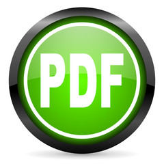 pdf green glossy icon on white background