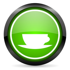 coffee cup green glossy icon on white background