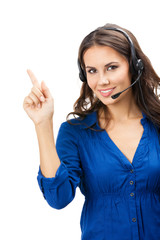Support phone operator showing, isolated
