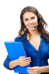 Support phone operator in headset, isolated