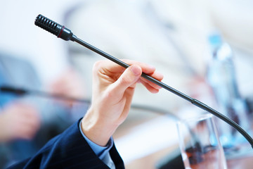 Conference hall with microphones