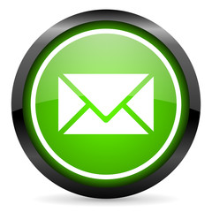 mail green glossy icon on white background