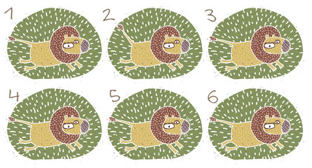 Lion Puzzle ... match the pairs ... Answer: No. 3 and 4.