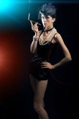 Woman with cigarette and long legs