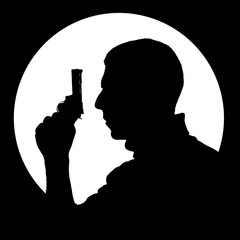 Silhouette of man with gun on the black background